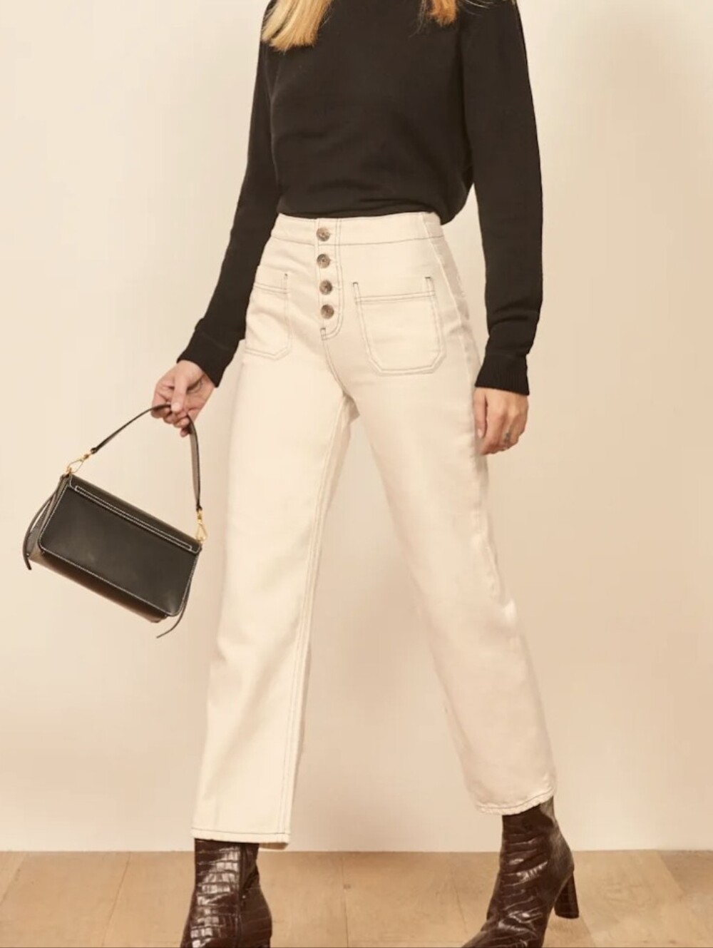 Reformation Eloise High Rise Wide Leg Ivory Jeans Size 29
